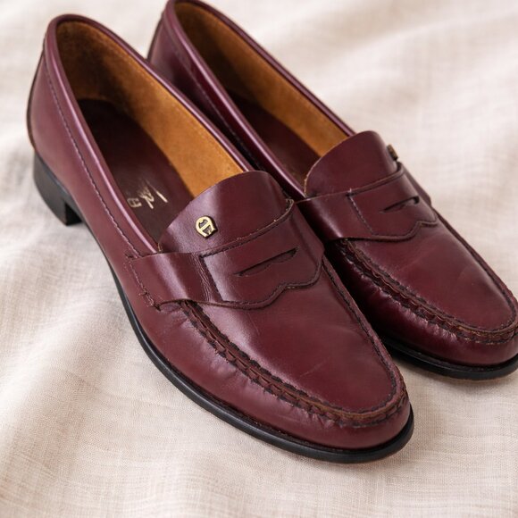 Etienne Aigner Shoes - Etienne Aigner Burgundy Leather Penny Loafers Vintage 7N Narrow